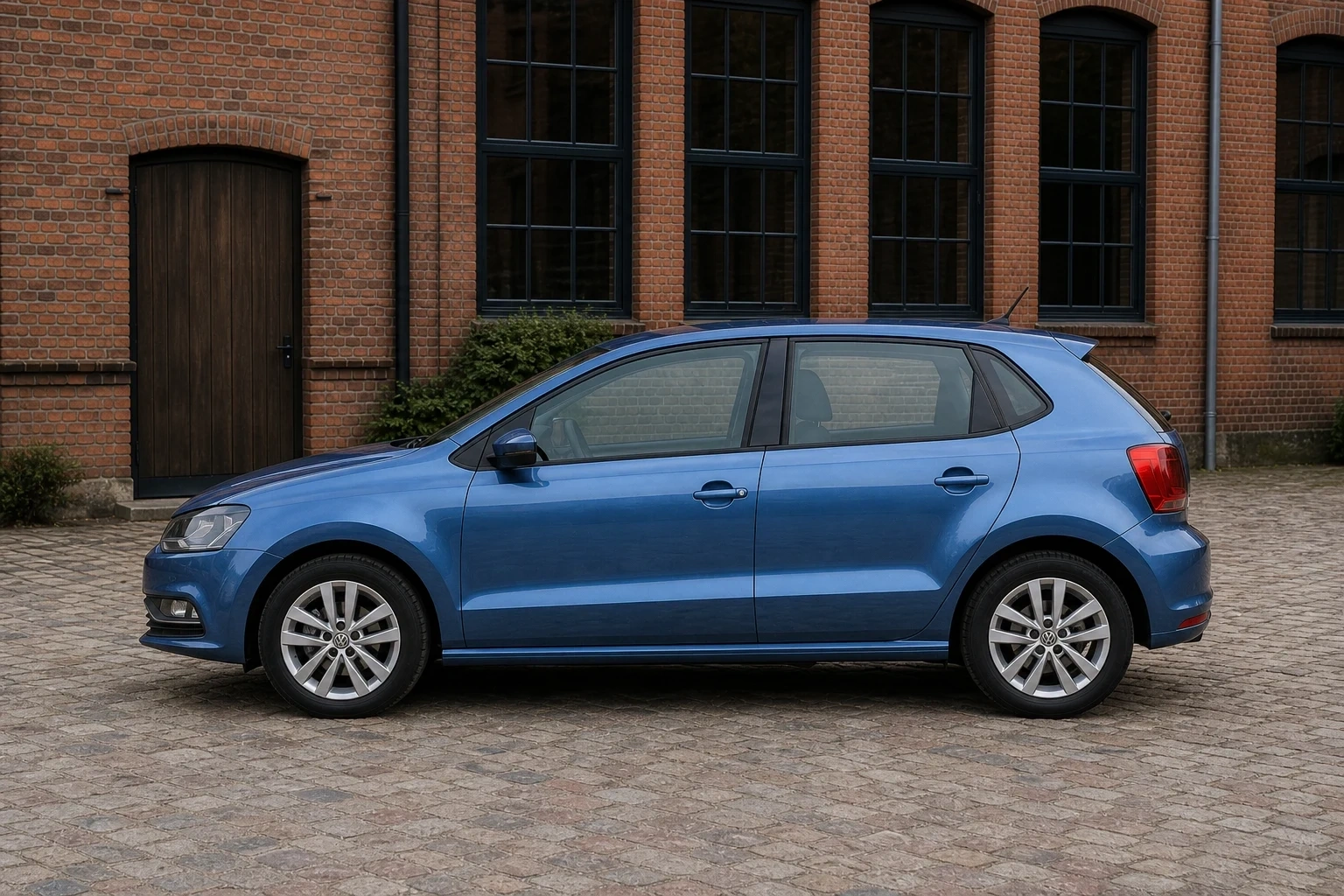 Seitenansicht (Fahrerseite) des VW Polo V als 3-, 5-Türer & CrossPolo Facelift (2014) (mit KI erzeugt)