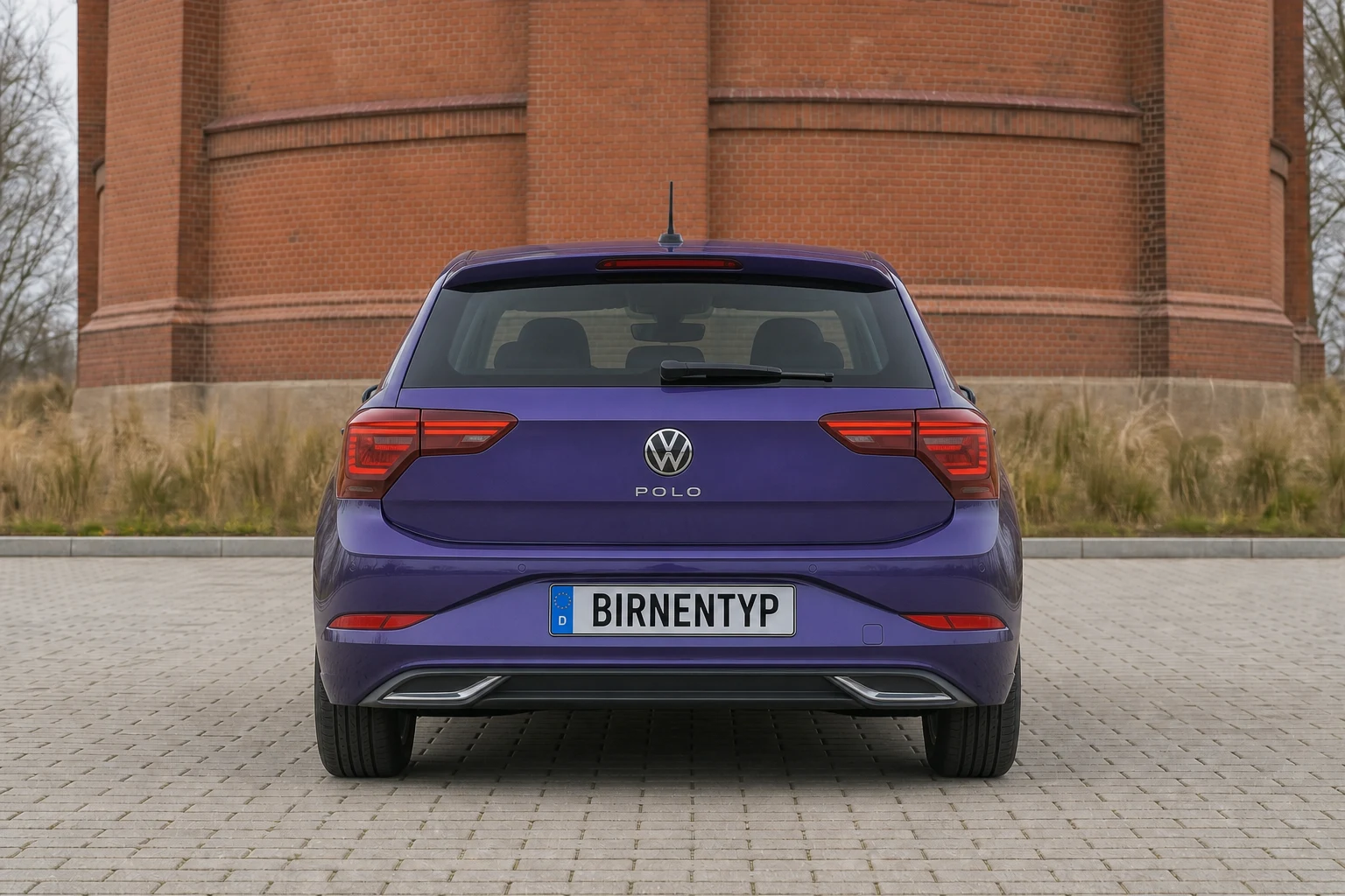 Heck-Ansicht des VW Polo VI (5-Türer Facelift (2021)) (mit KI erzeugt)