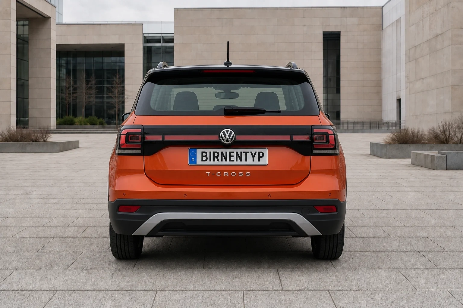 Heck-Ansicht des VW T-Cross 1. Gen (mit KI erzeugt)