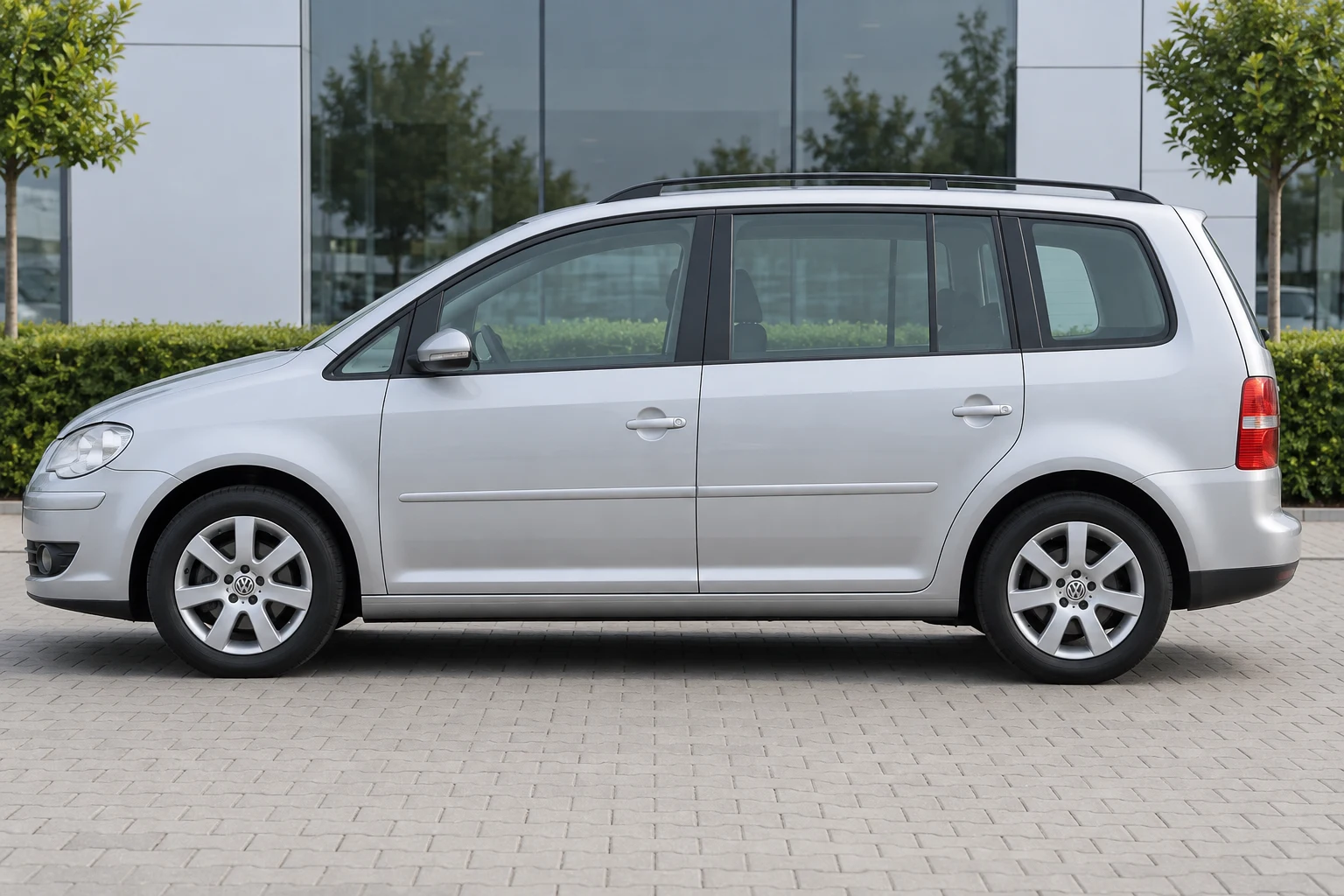 Seitenansicht (Fahrerseite) des VW Touran 1. Gen GP1 als 5-Türer (mit KI erzeugt)