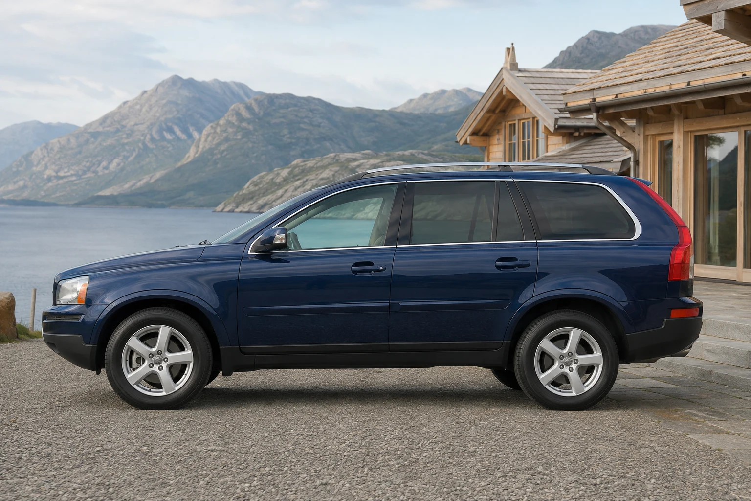 Seitenansicht (Fahrerseite) des Volvo XC90 1 als SUV (mit KI erzeugt)