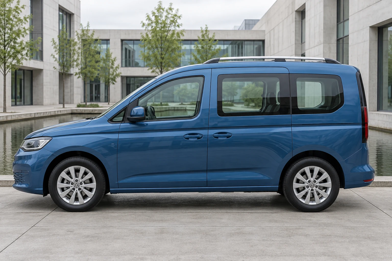 Seitenansicht (Fahrerseite) des VW Caddy 5 als Hochdachkombi (mit KI erzeugt)