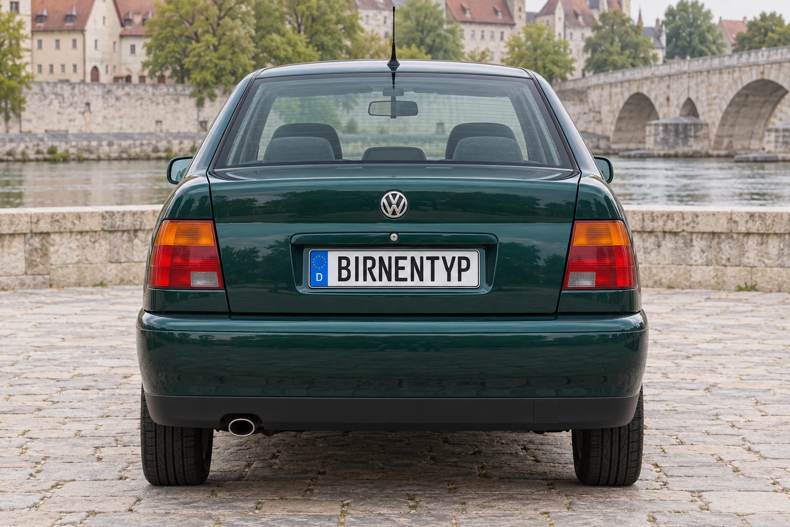 Heck-Ansicht des VW Polo 3 (Classic (Limousine)) (mit KI erzeugt)