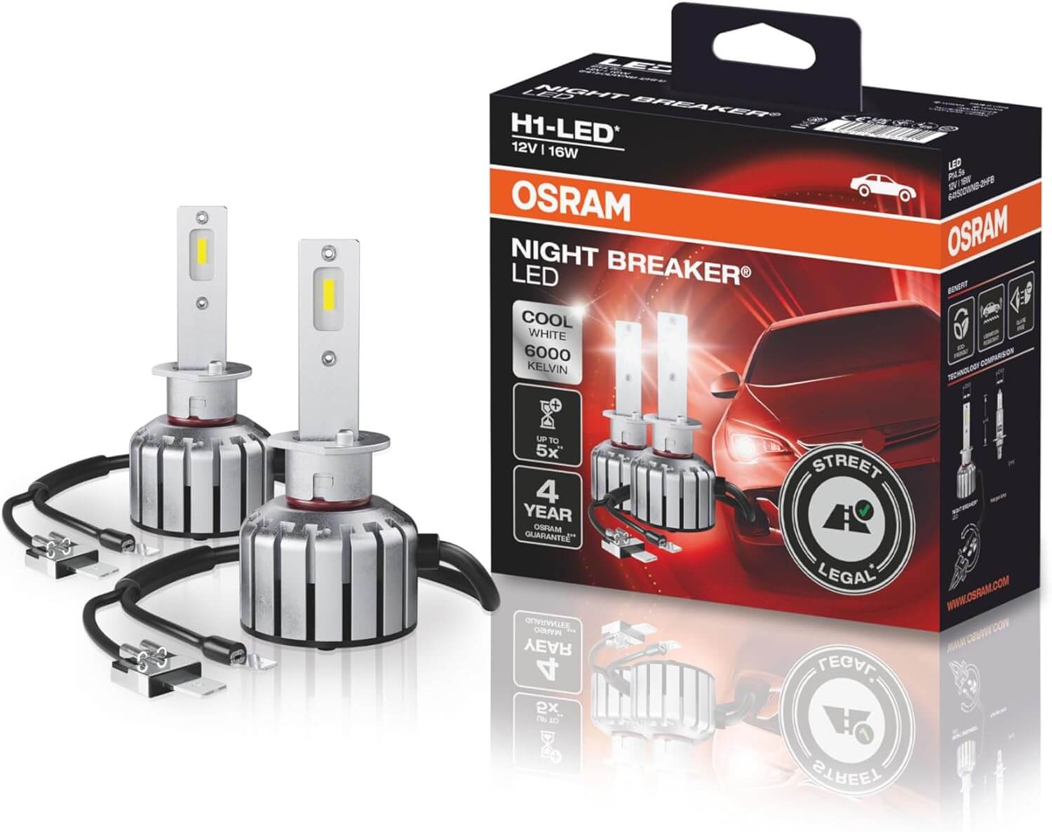 OSRAM NIGHT BREAKER H1-LED; bis zu 40% weniger Blendung; erste strassenzugelassene H1 LED-Nachrüstlampe, Weiß