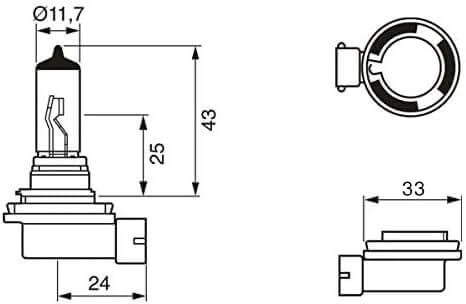 Technisches Zeichnung eines H11-Leuchtmittels mit allen Abmessungen