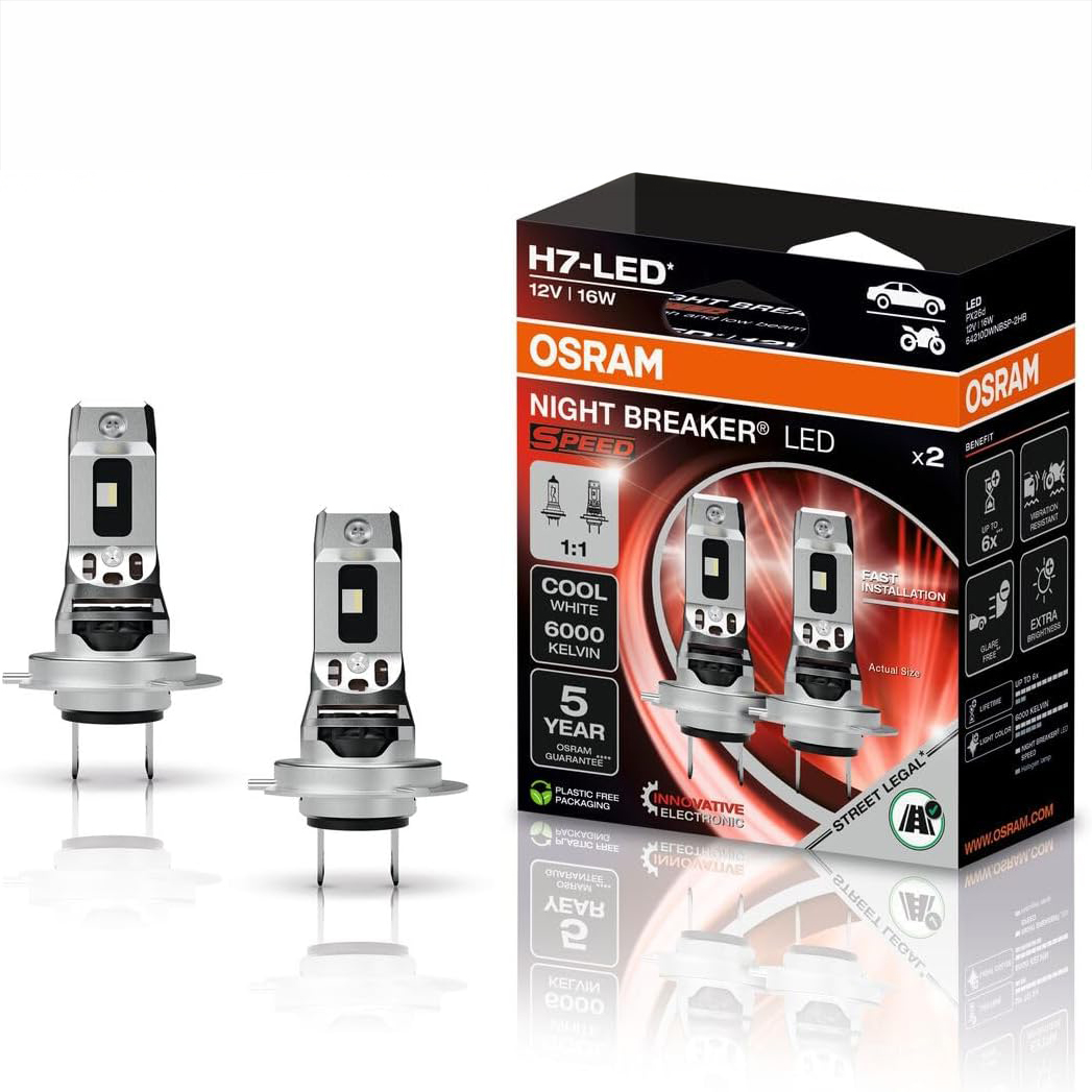 OSRAM NIGHT BREAKER LED SPEED H7, LED-Fern- und Abblendlicht mit Straßenzulassung, 6000K, schnelle Installation, kein mechanisches Zubehör notwendig, LEDEC02 integriert Packung