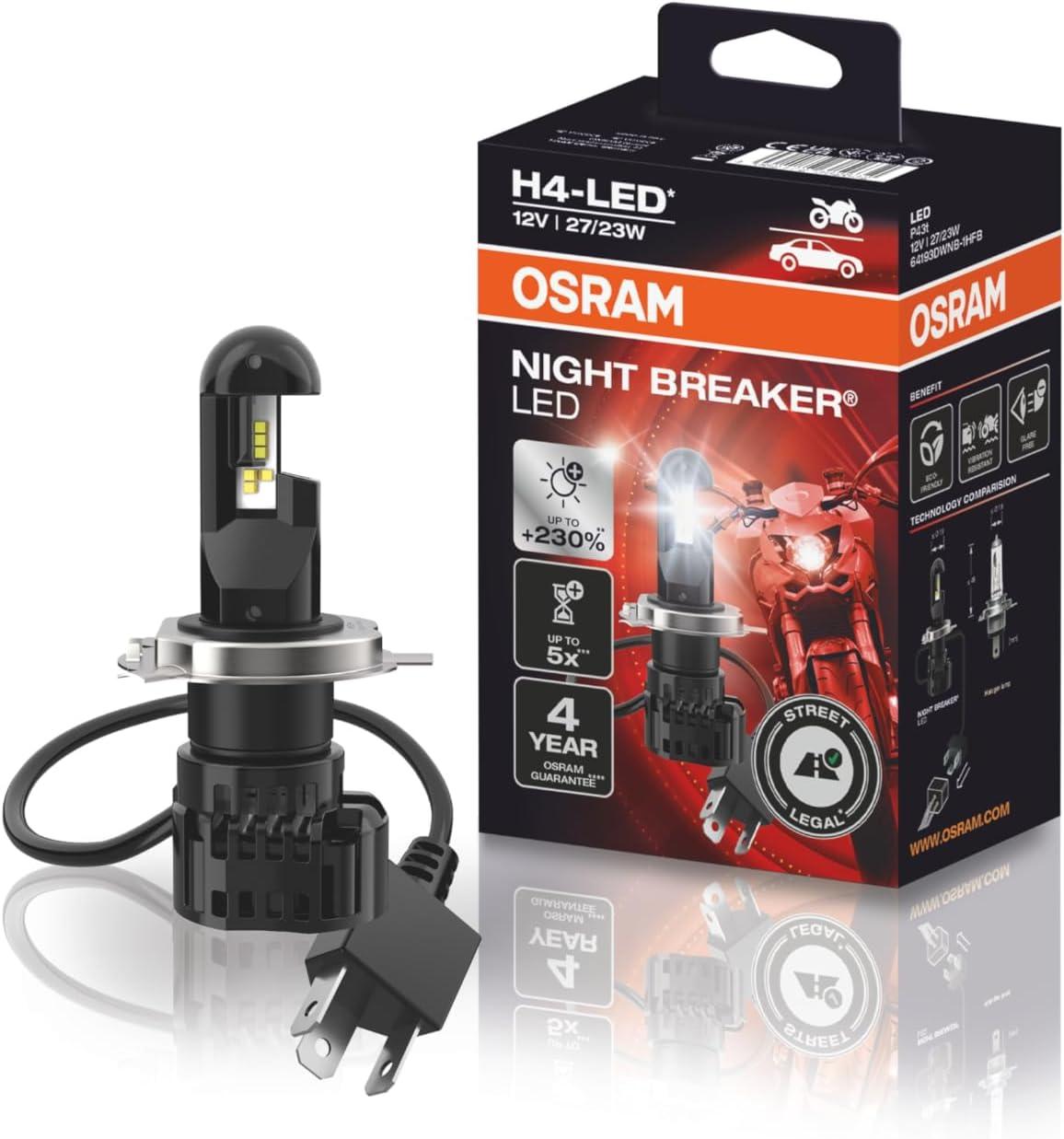 Osram Nigh Breaker LED H4 Motorrad Abblendlicht Fernlicht legal retrofit endlich LED statt Halogen fahren